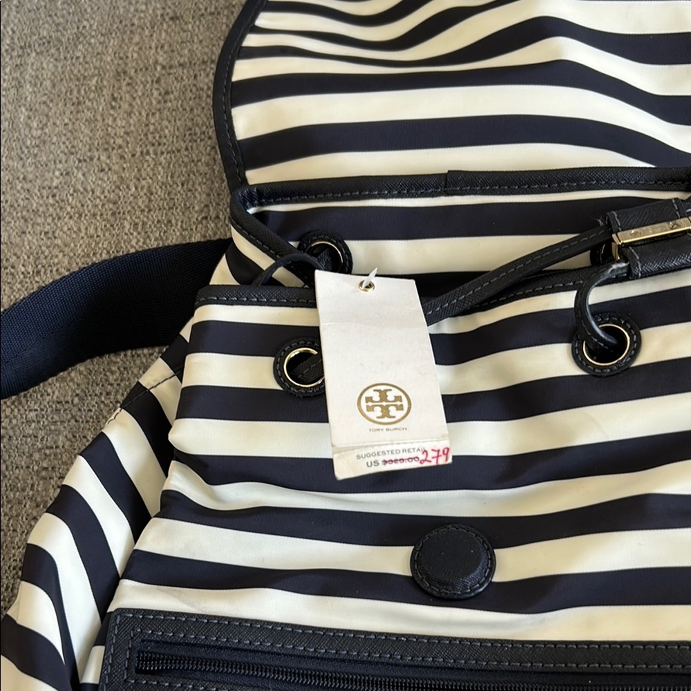 Tory Burch Black and White Striped Backpack